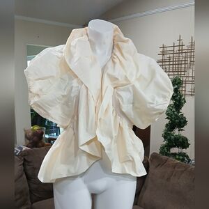 Women’s Fashion XL Cropped Puff-Sleeve Cardigan Vanilla Ivory Oversized Collar